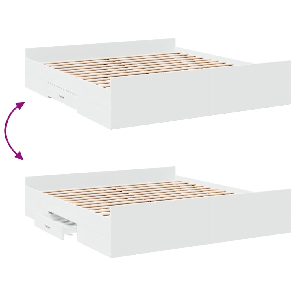 Cadre de lit avec tiroirs sans matelas blanc 200x200 cm - XIOS