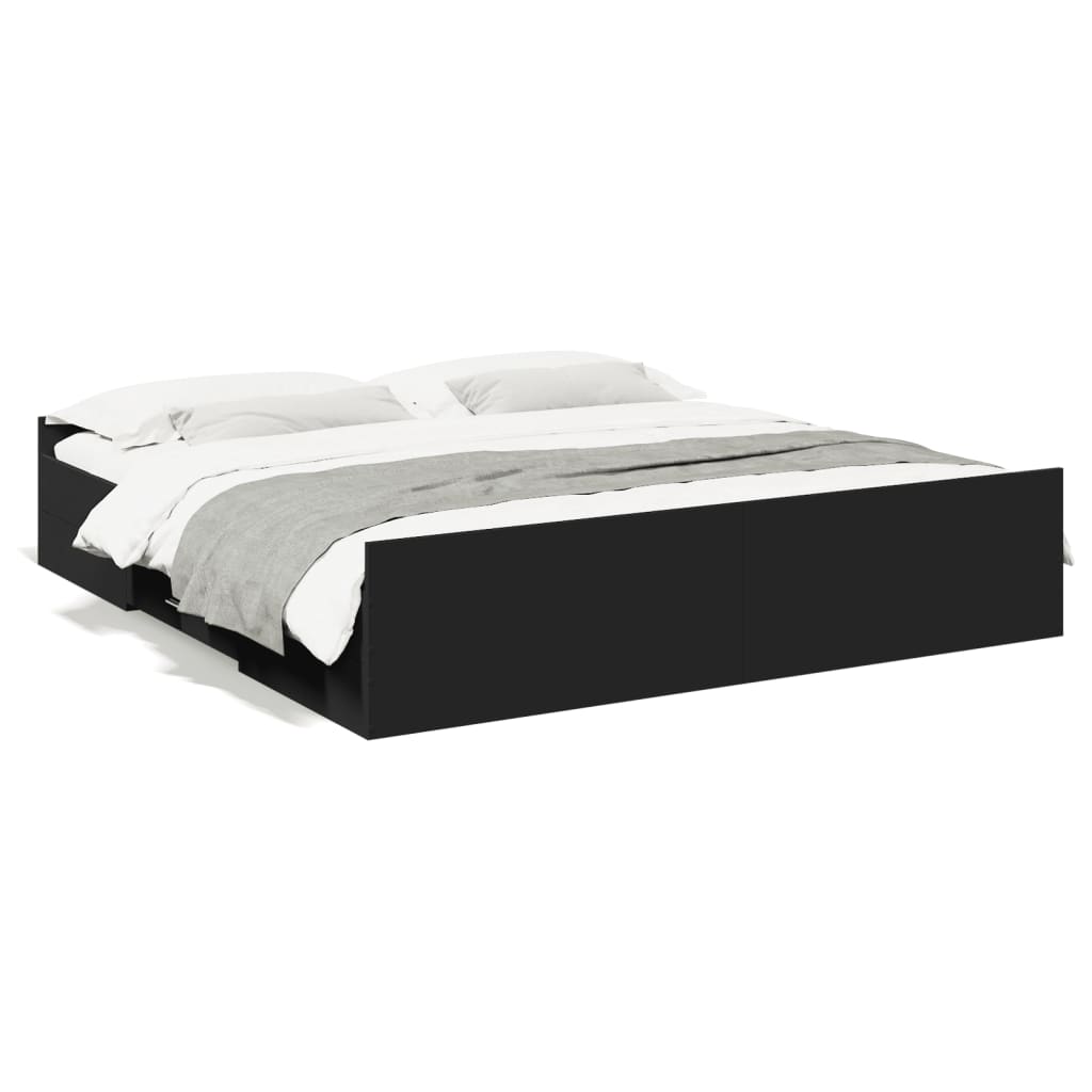 Cadre de lit avec tiroirs sans matelas noir 200x200 cm - XIOS