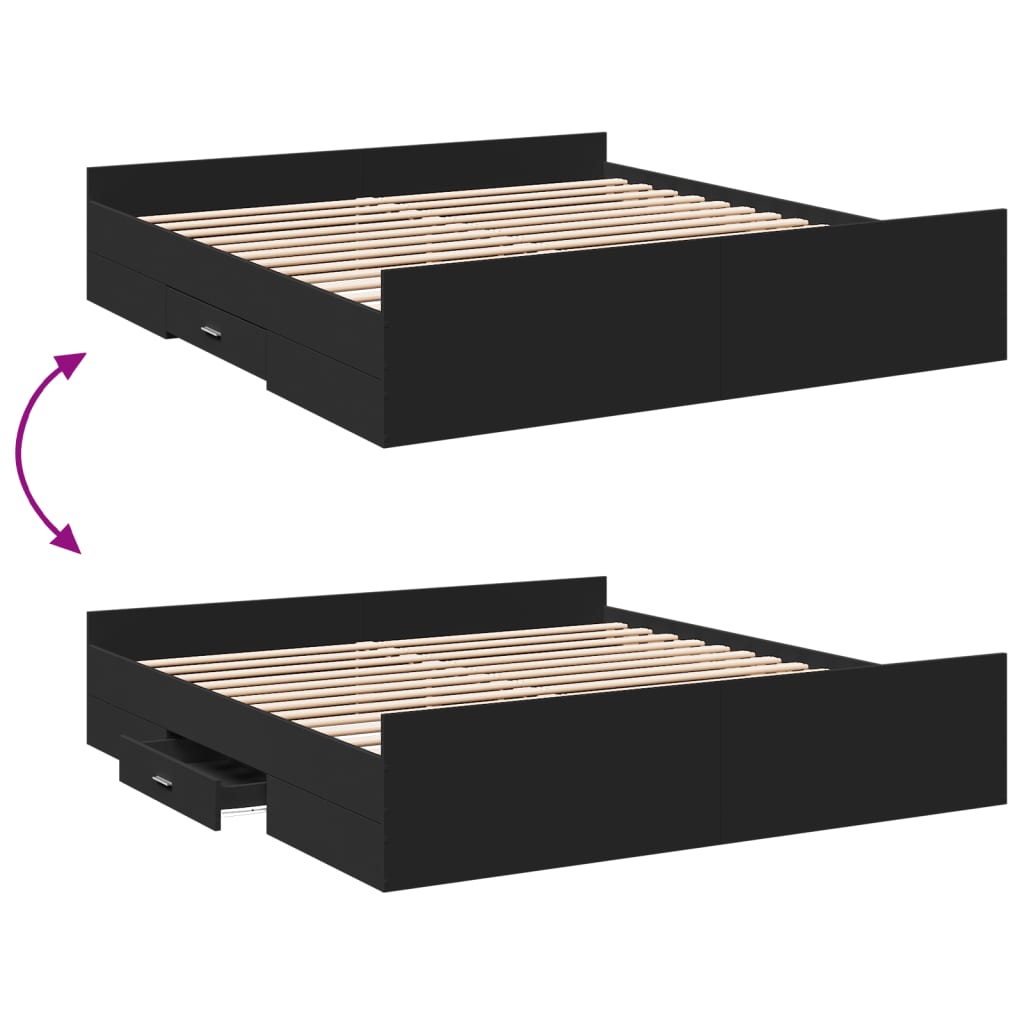 Cadre de lit avec tiroirs sans matelas noir 200x200 cm - XIOS