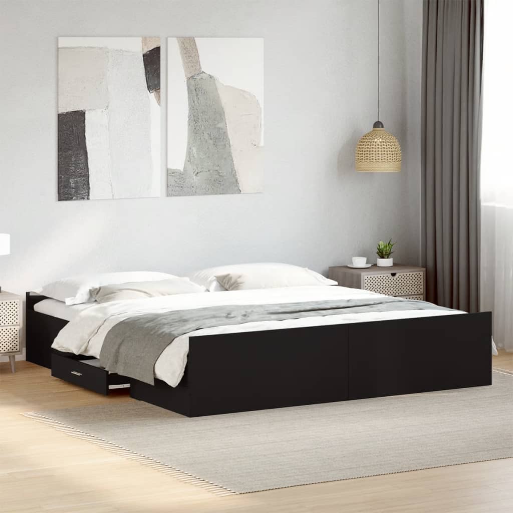 Cadre de lit avec tiroirs sans matelas noir 200x200 cm - XIOS