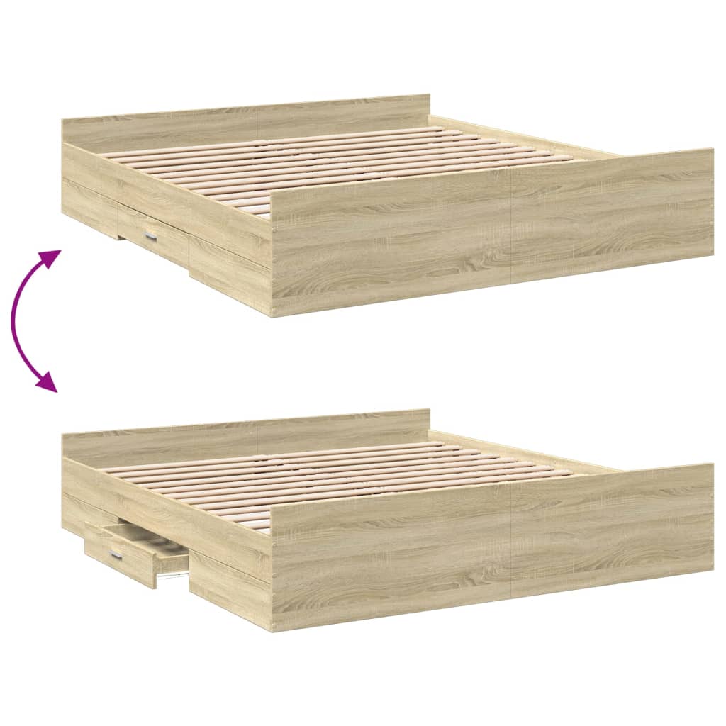 Cadre de lit avec tiroirs sans matelas chêne sonoma 200x200 cm - XIOS
