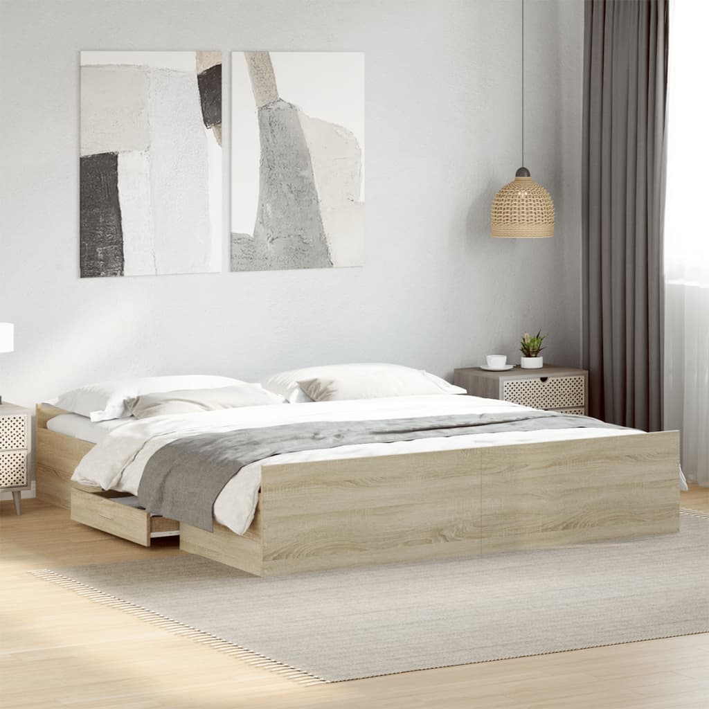 Cadre de lit avec tiroirs sans matelas chêne sonoma 200x200 cm - XIOS