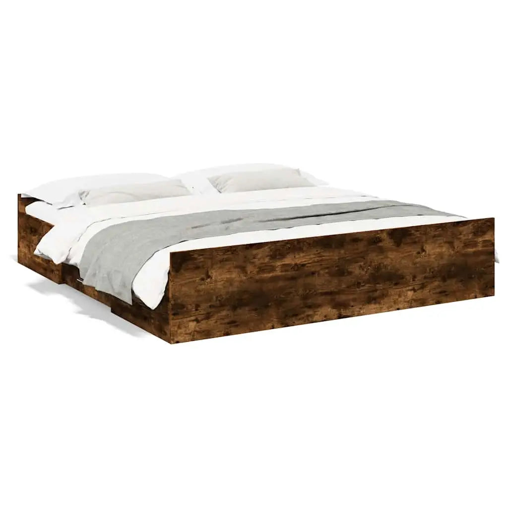 Cadre de lit avec tiroirs sans matelas chêne fumé 200x200 cm - XIOS