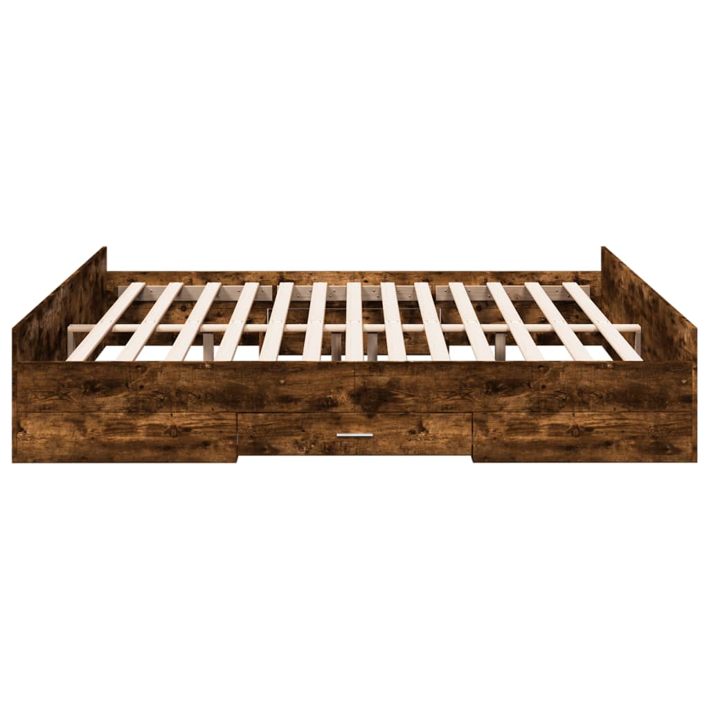 Cadre de lit avec tiroirs sans matelas chêne fumé 200x200 cm - XIOS