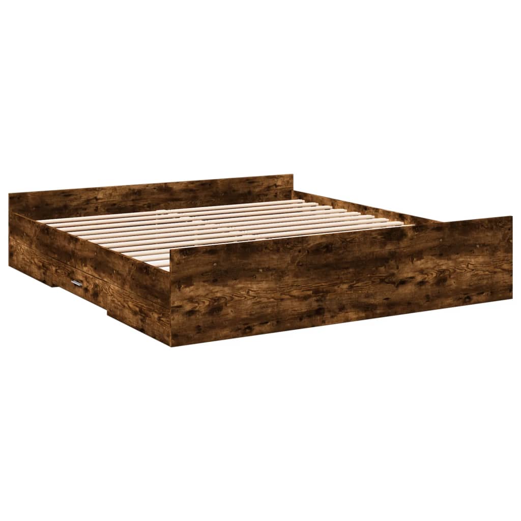 Cadre de lit avec tiroirs sans matelas chêne fumé 200x200 cm - XIOS