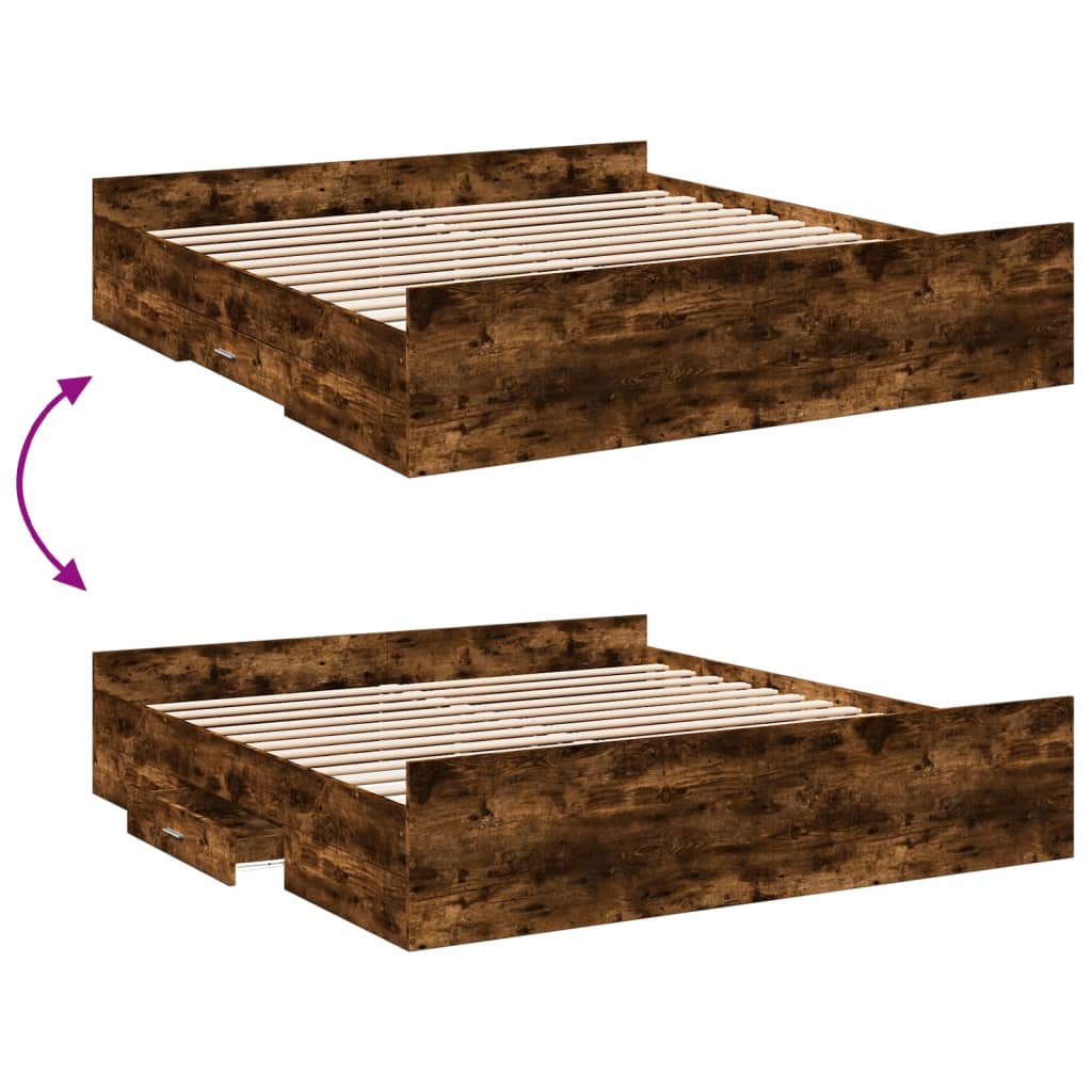Cadre de lit avec tiroirs sans matelas chêne fumé 200x200 cm - XIOS
