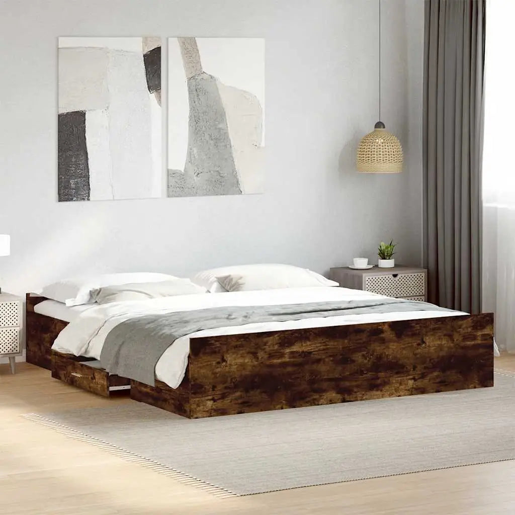 Cadre de lit avec tiroirs sans matelas chêne fumé 200x200 cm - XIOS