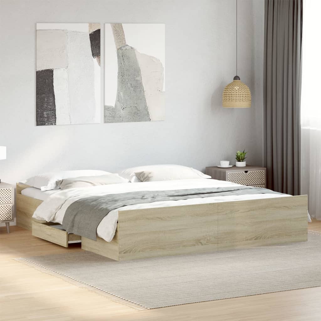 Cadre de lit avec tiroirs sans matelas chêne sonoma 180x200 cm - XIOS