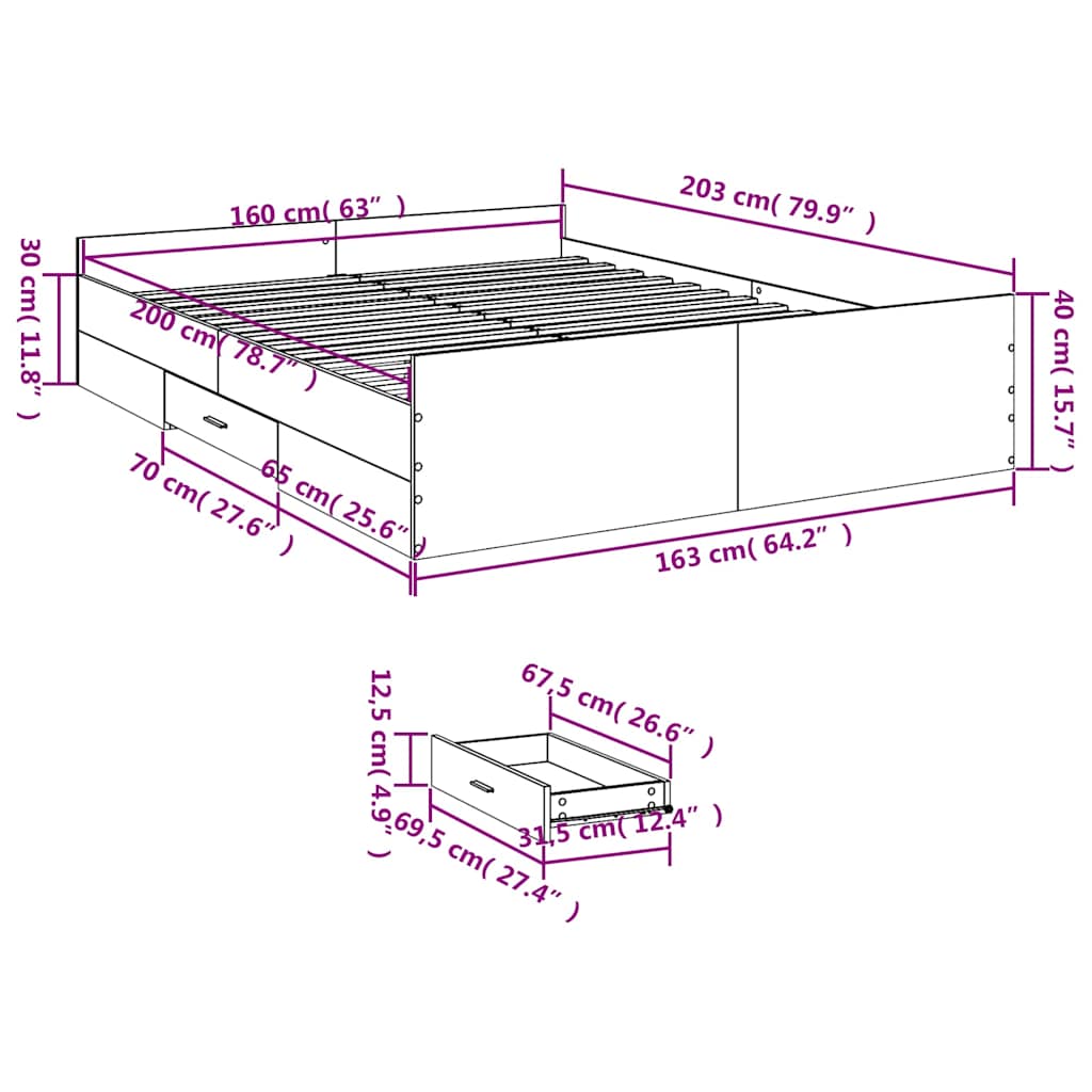 Cadre de lit avec tiroirs sans matelas blanc 160x200 cm - XIOS