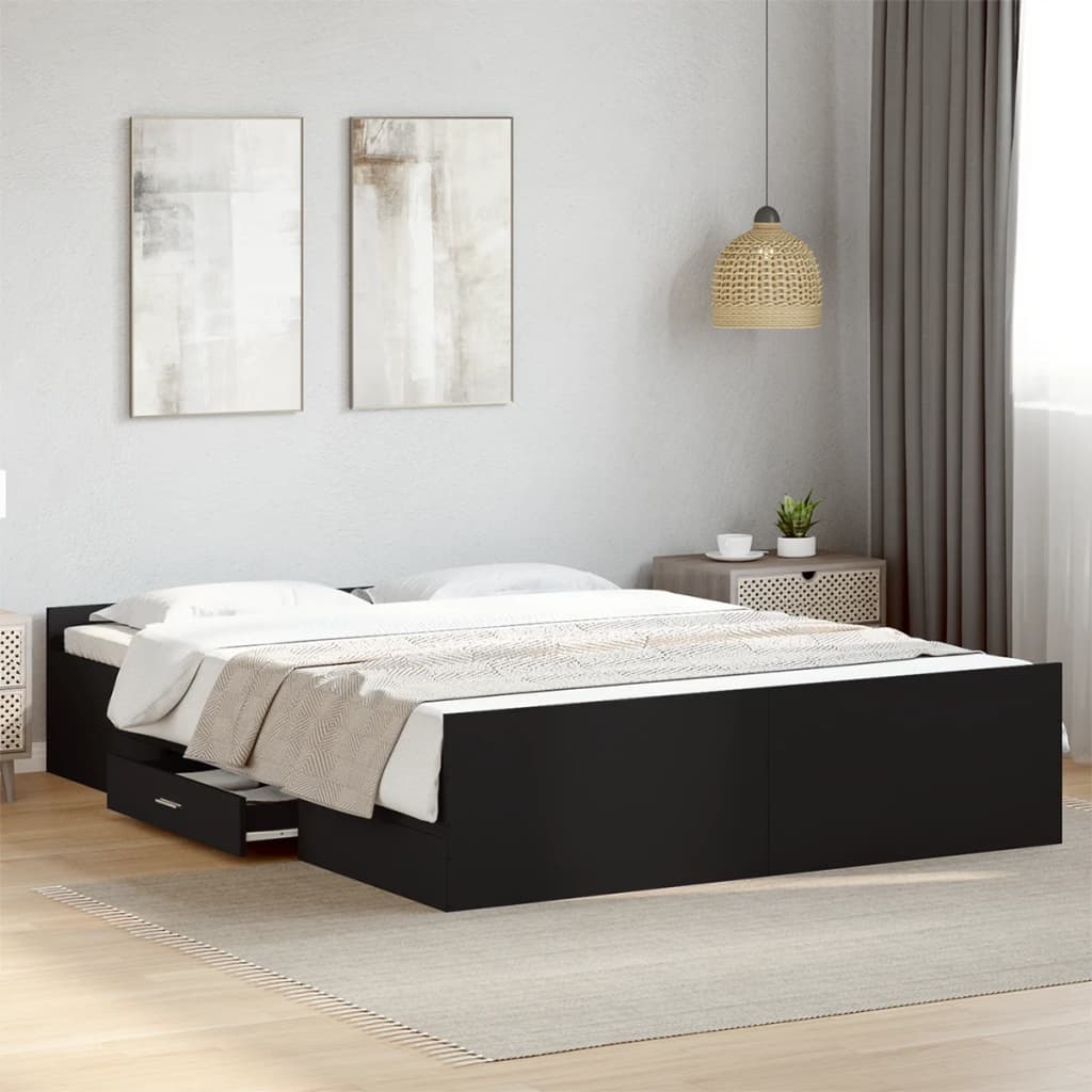 Cadre de lit avec tiroirs sans matelas noir 150x200 cm - XIOS