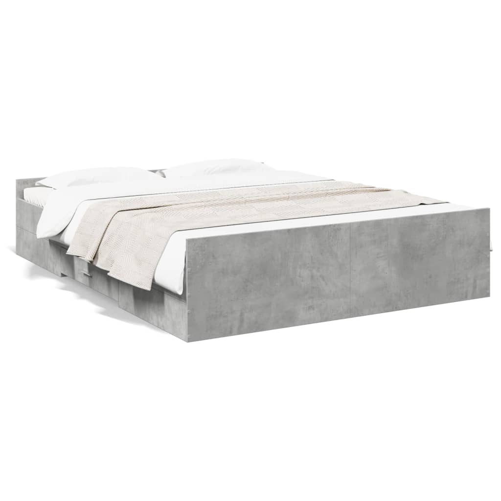 Cadre de lit avec tiroirs sans matelas gris béton 150x200 cm - XIOS