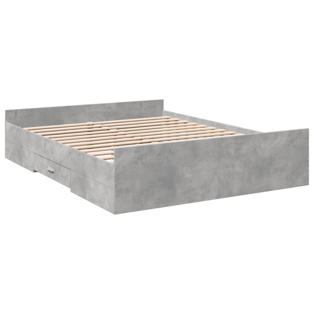 Cadre de lit avec tiroirs sans matelas gris béton 150x200 cm - XIOS