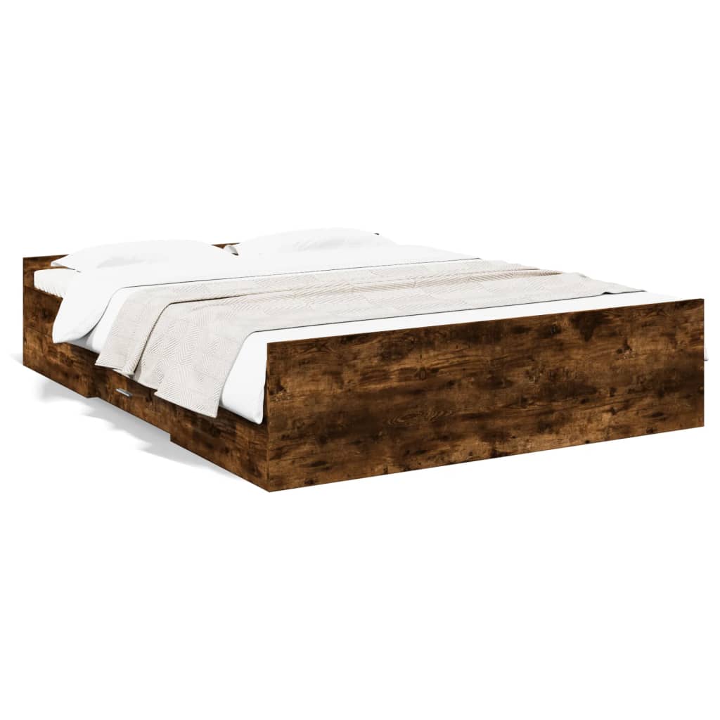 Cadre de lit avec tiroirs sans matelas chêne fumé 150x200 cm - XIOS