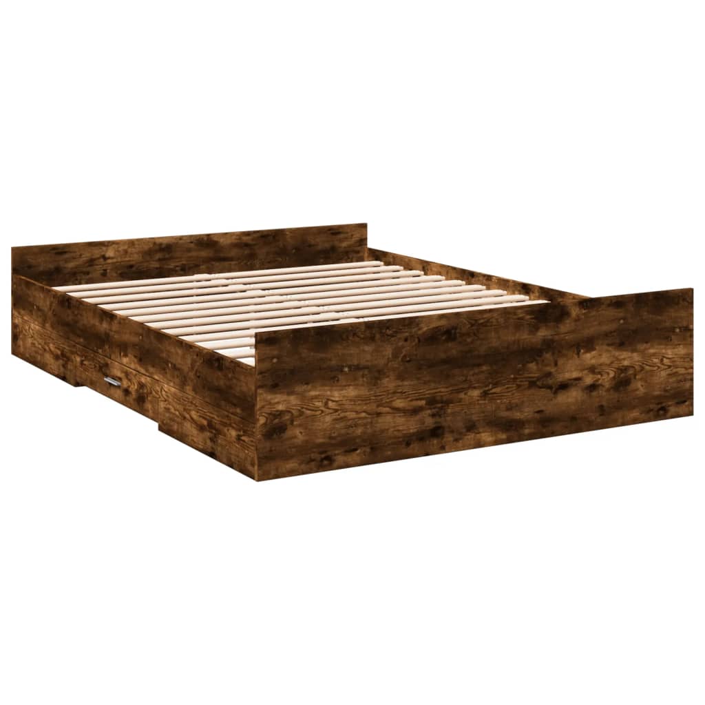 Cadre de lit avec tiroirs sans matelas chêne fumé 150x200 cm - XIOS