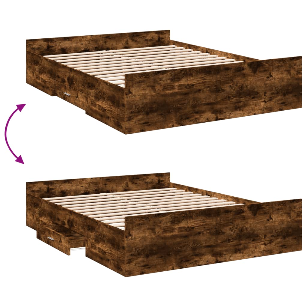 Cadre de lit avec tiroirs sans matelas chêne fumé 150x200 cm - XIOS
