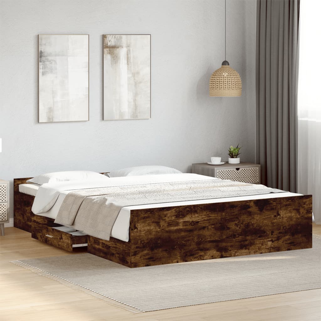 Cadre de lit avec tiroirs sans matelas chêne fumé 150x200 cm - XIOS