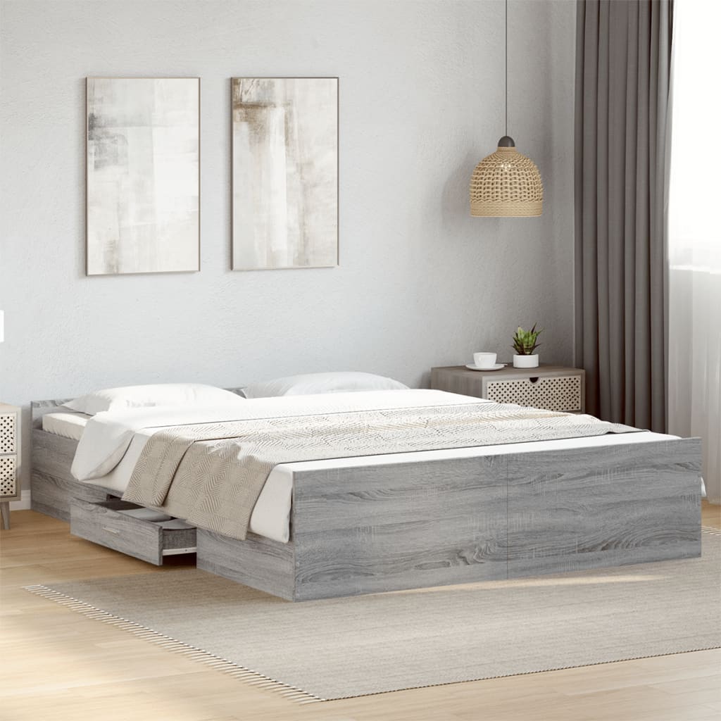 Cadre de lit avec tiroirs sans matelas sonoma gris 150x200 cm - XIOS