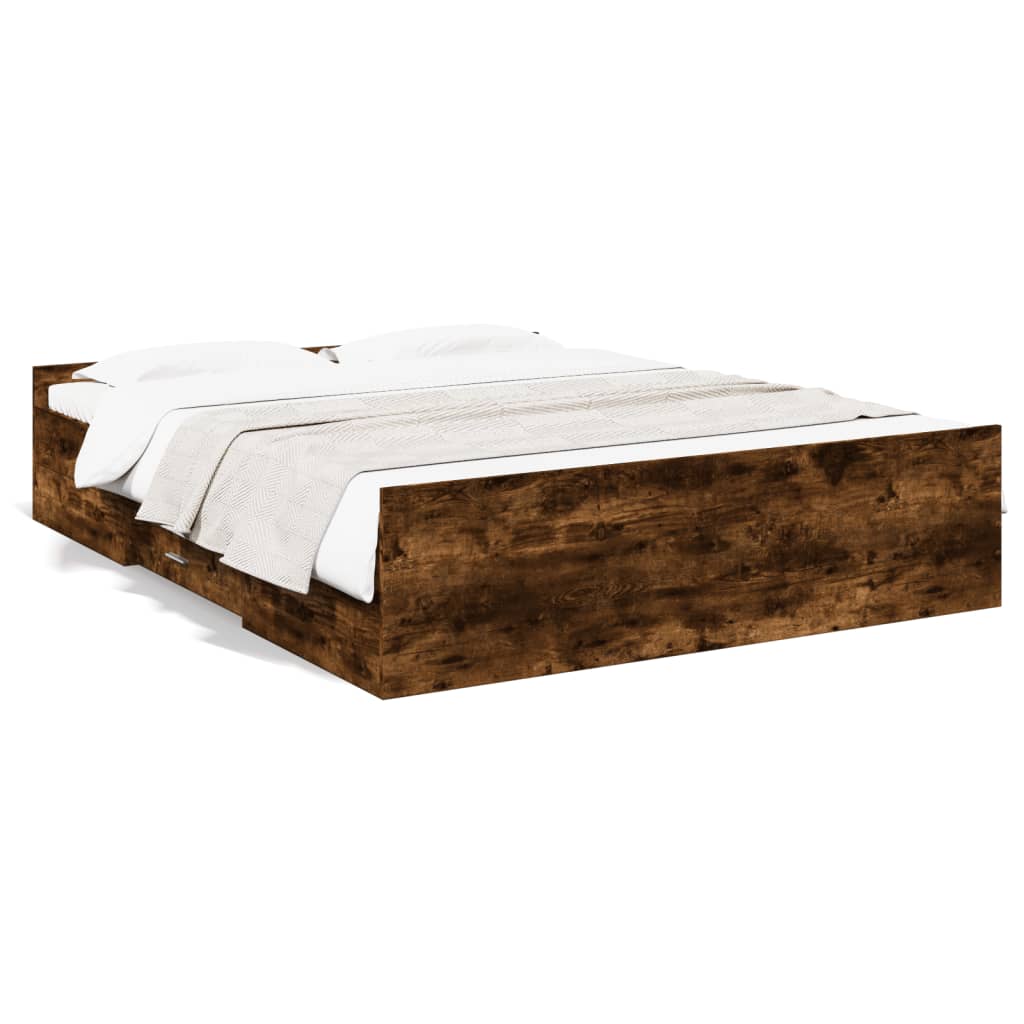 Cadre de lit avec tiroirs sans matelas chêne fumé 140x200 cm - XIOS
