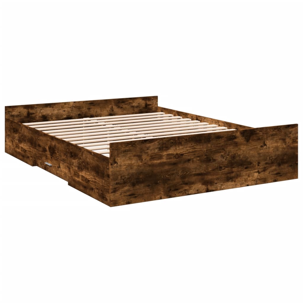 Cadre de lit avec tiroirs sans matelas chêne fumé 140x200 cm - XIOS