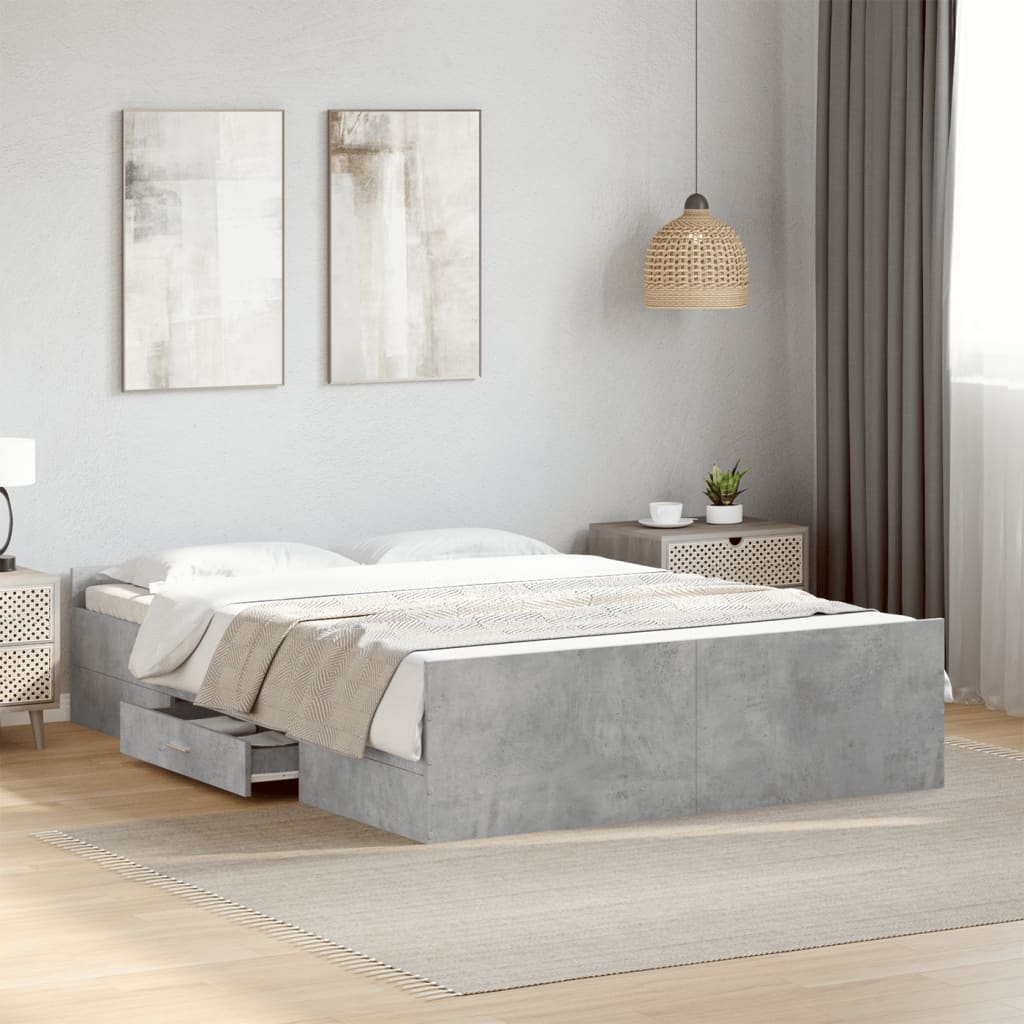 Cadre de lit avec tiroirs sans matelas gris béton 120x200 cm - XIOS