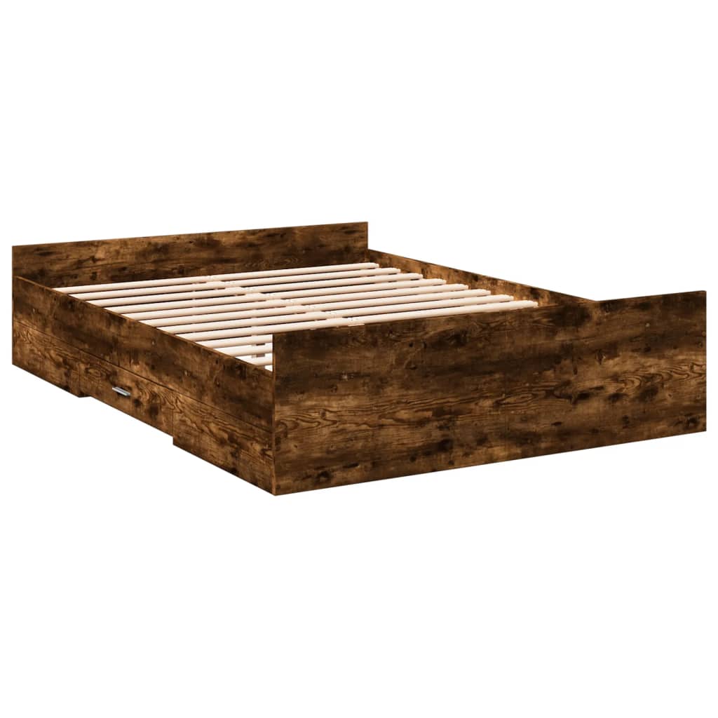 Cadre de lit avec tiroirs sans matelas chêne fumé 120x200 cm - XIOS