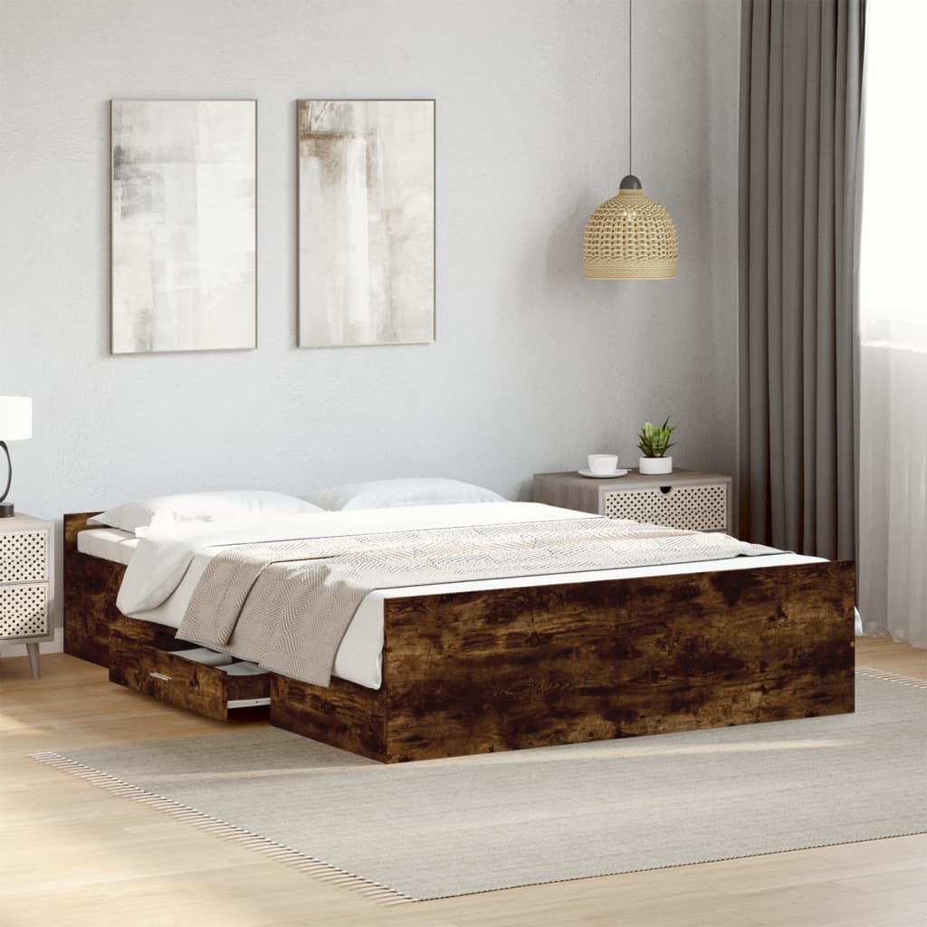 Cadre de lit avec tiroirs sans matelas chêne fumé 140x190 cm - XIOS