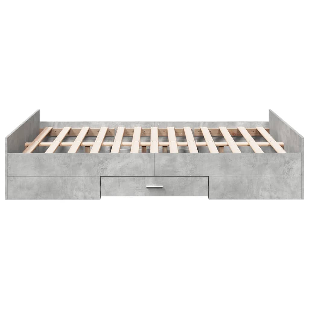 Cadre de lit avec tiroirs sans matelas gris béton 135x190 cm - XIOS