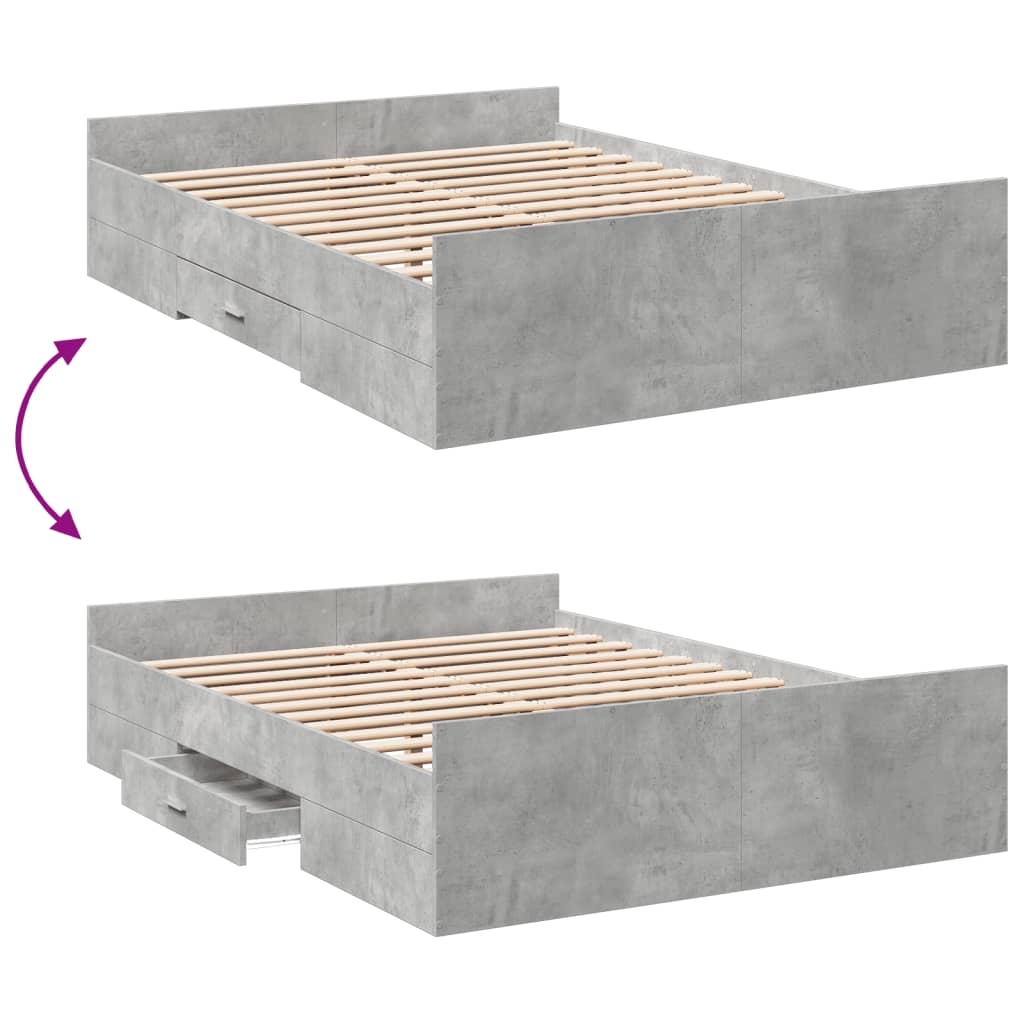 Cadre de lit avec tiroirs sans matelas gris béton 135x190 cm - XIOS