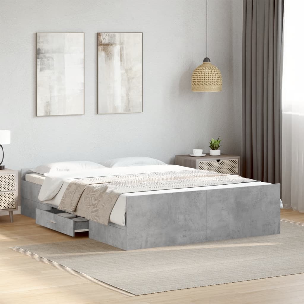 Cadre de lit avec tiroirs sans matelas gris béton 135x190 cm - XIOS