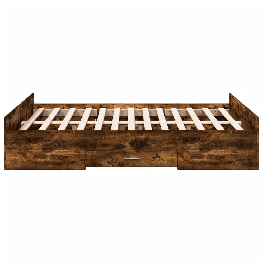 Cadre de lit avec tiroirs sans matelas chêne fumé 135x190 cm - XIOS