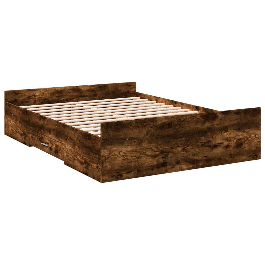 Cadre de lit avec tiroirs sans matelas chêne fumé 135x190 cm - XIOS