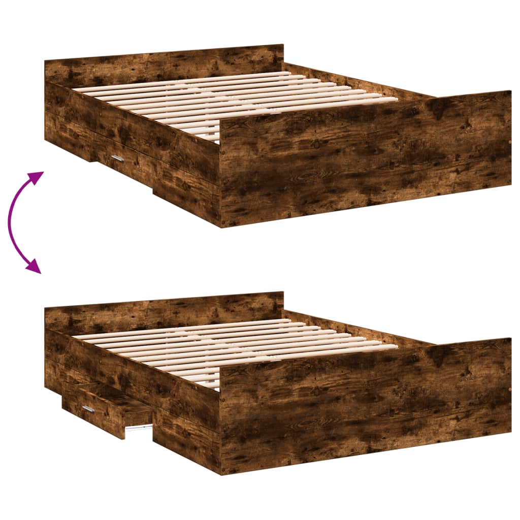 Cadre de lit avec tiroirs sans matelas chêne fumé 135x190 cm - XIOS