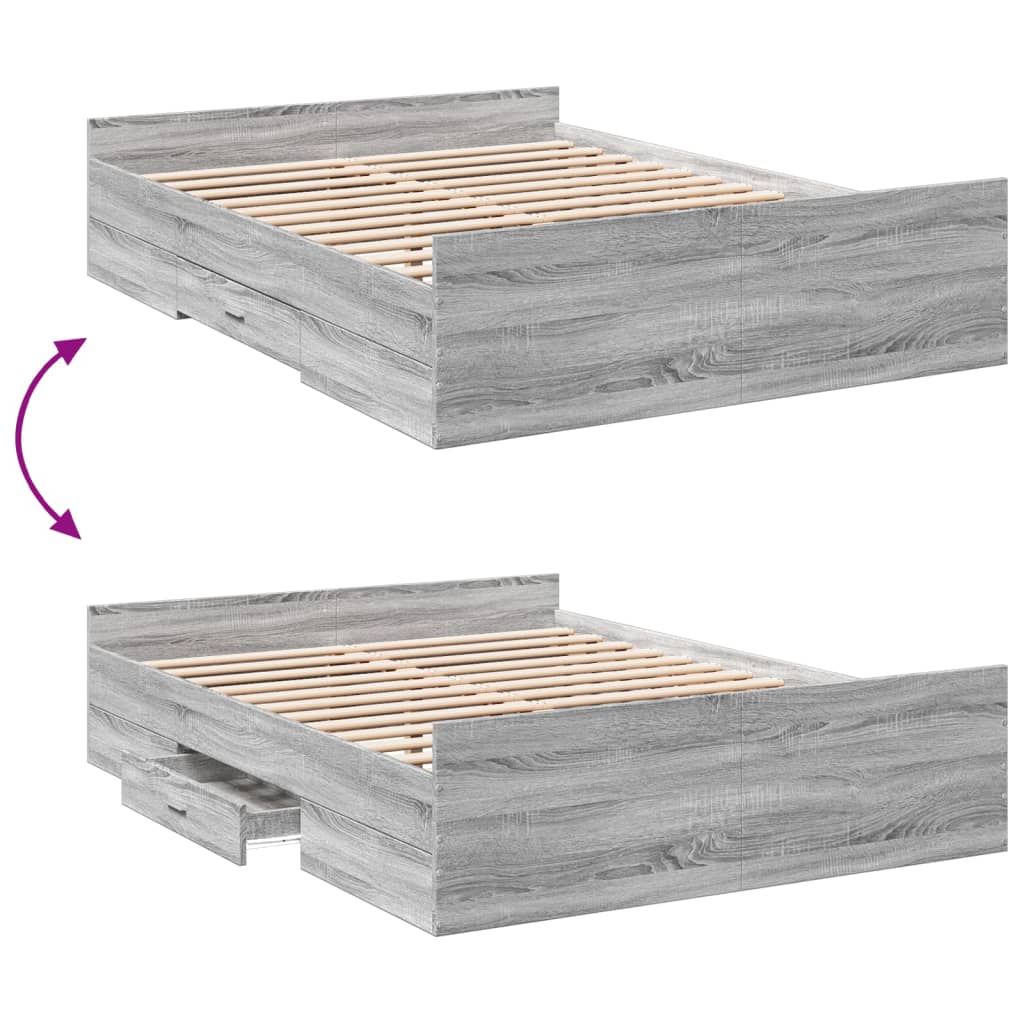 Cadre de lit avec tiroirs sans matelas sonoma gris 135x190 cm - XIOS
