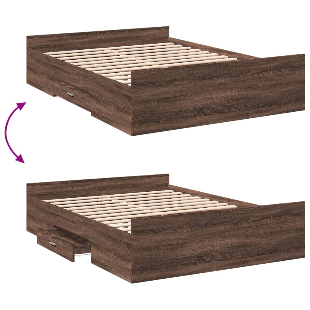 Cadre de lit avec tiroirs sans matelas chêne marron 120x190 cm - XIOS