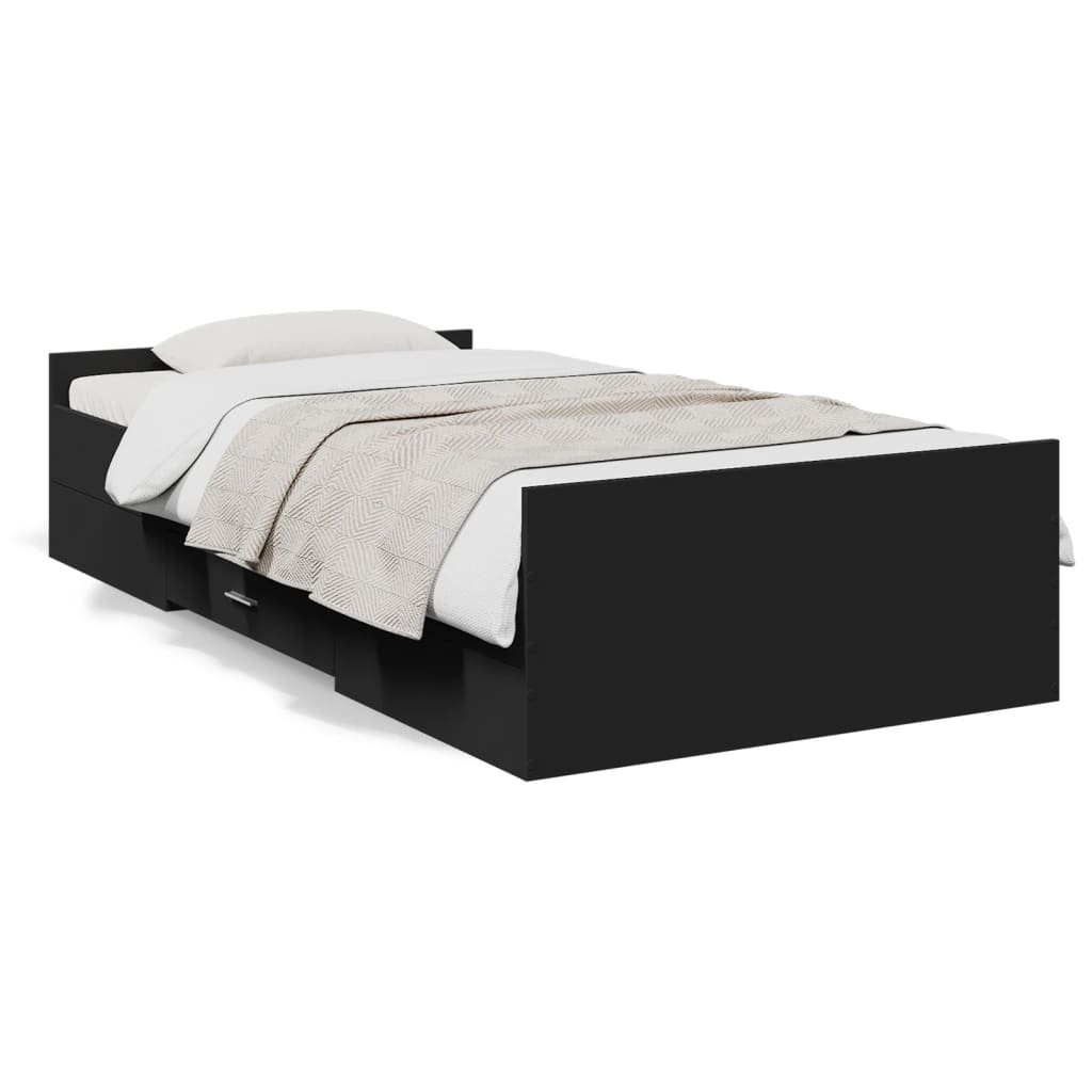 Cadre de lit avec tiroirs sans matelas noir 100x200 cm - XIOS