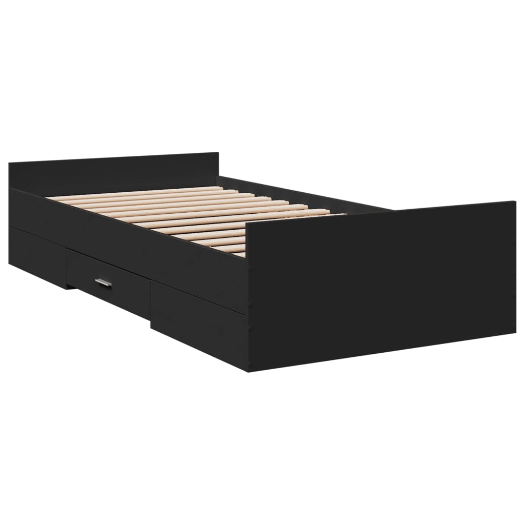 Cadre de lit avec tiroirs sans matelas noir 100x200 cm - XIOS