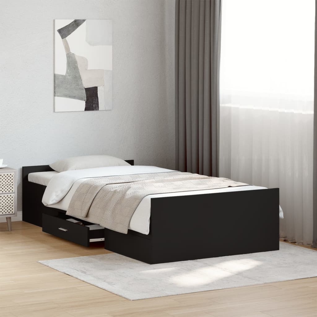 Cadre de lit avec tiroirs sans matelas noir 100x200 cm - XIOS