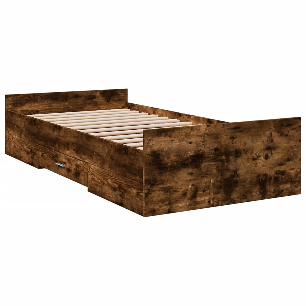Cadre de lit avec tiroirs sans matelas chêne fumé 100x200 cm - XIOS
