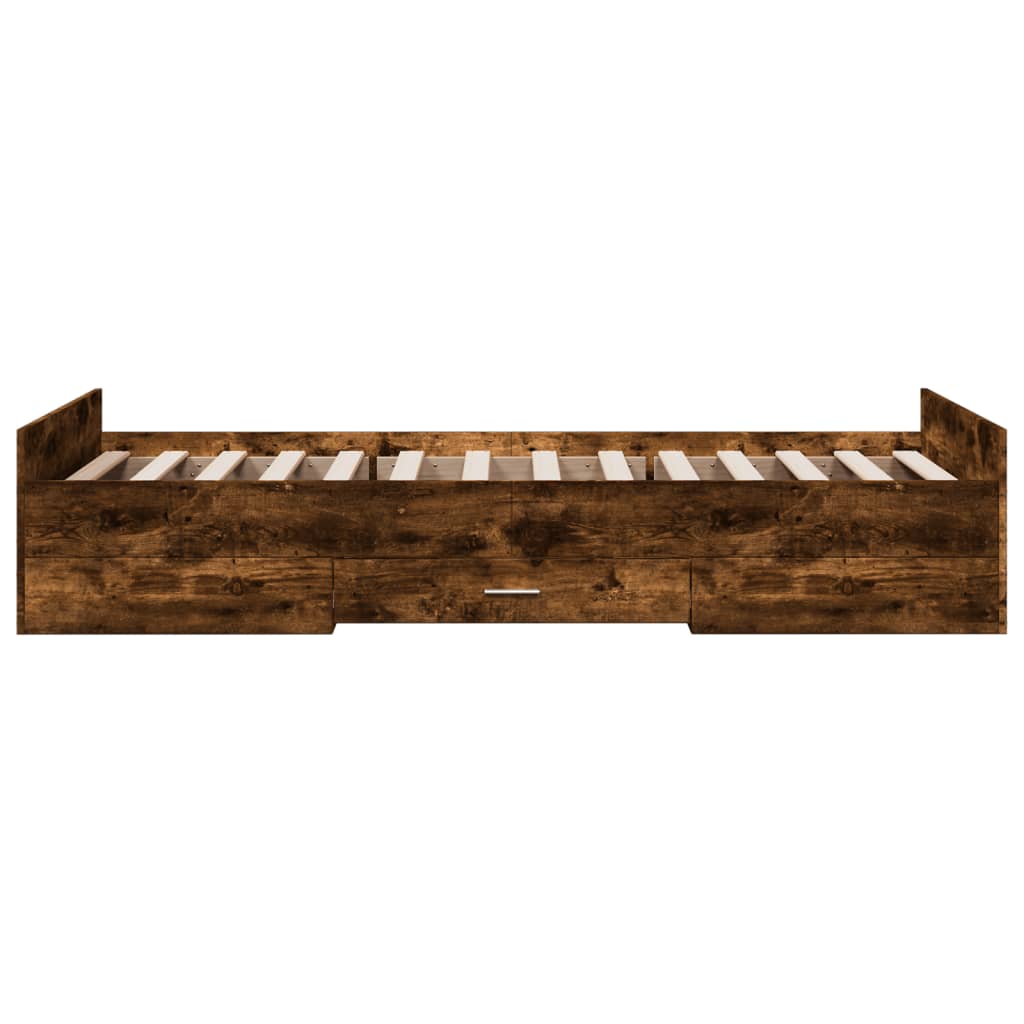 Cadre de lit avec tiroirs sans matelas chêne fumé 90x200 cm - XIOS