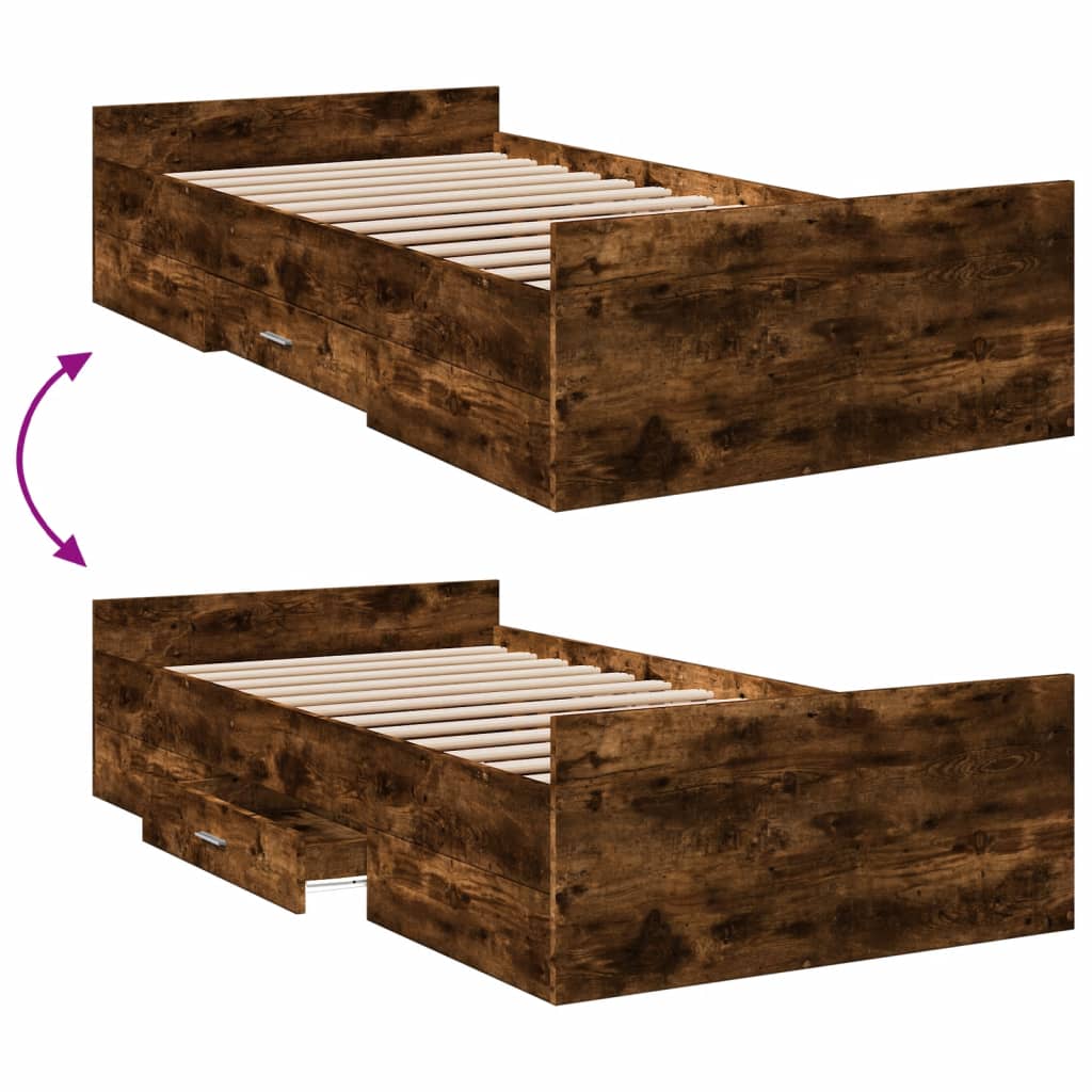 Cadre de lit avec tiroirs sans matelas chêne fumé 90x200 cm - XIOS