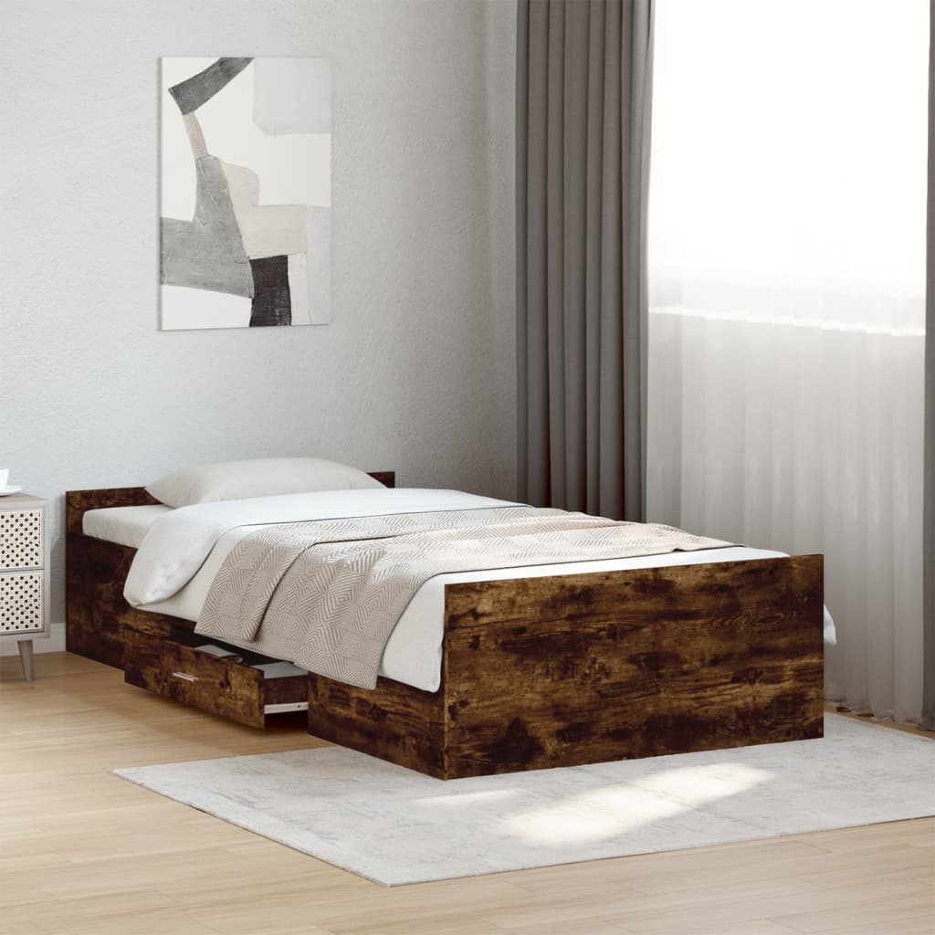 Cadre de lit avec tiroirs sans matelas chêne fumé 90x200 cm - XIOS