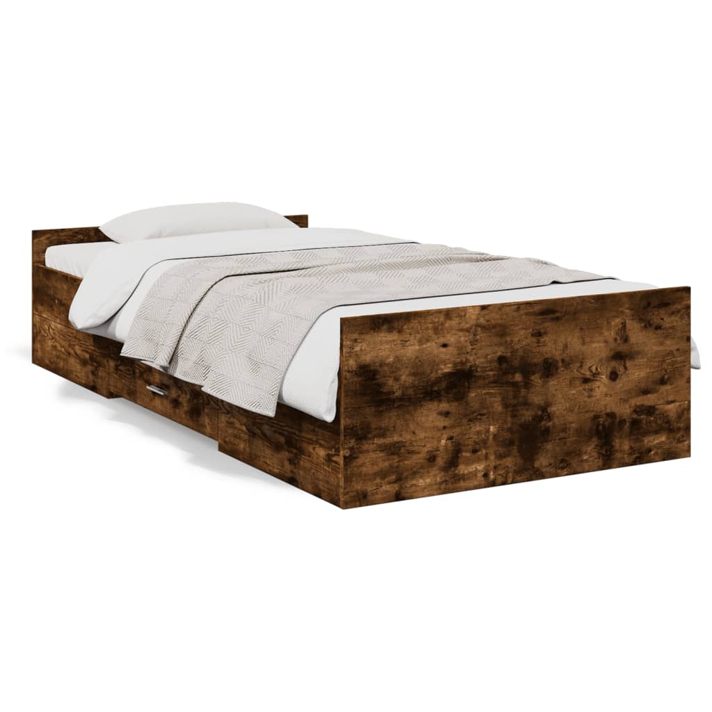 Cadre de lit avec tiroirs sans matelas chêne fumé 90x190 cm - XIOS