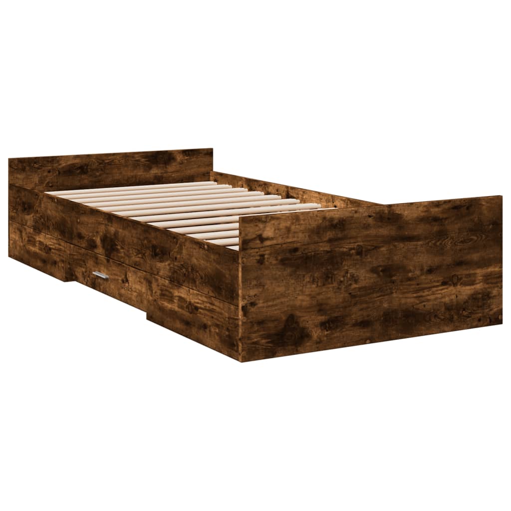 Cadre de lit avec tiroirs sans matelas chêne fumé 90x190 cm - XIOS