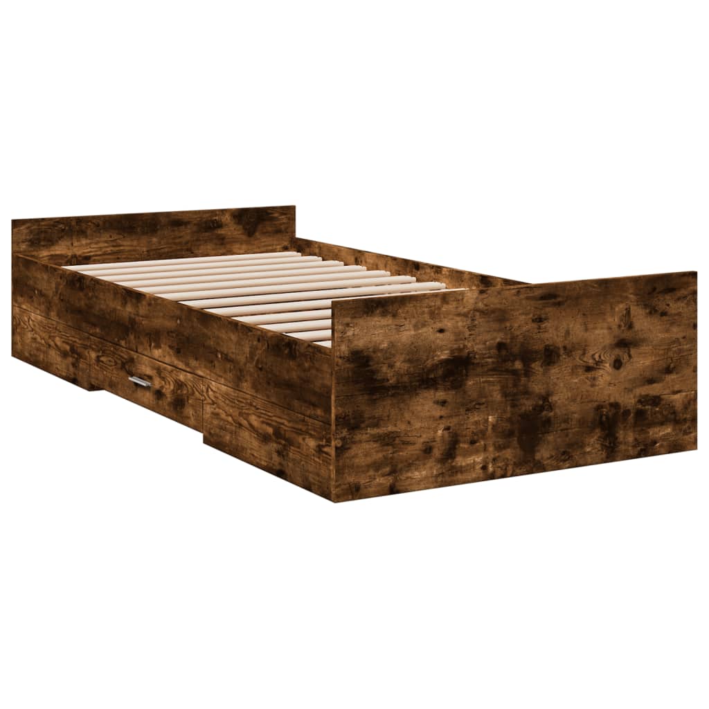Cadre de lit avec tiroirs sans matelas chêne fumé 90x190 cm - XIOS