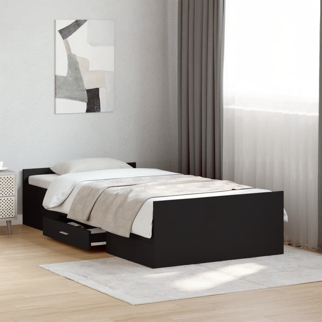 Cadre de lit avec tiroirs sans matelas noir 75x190 cm - XIOS