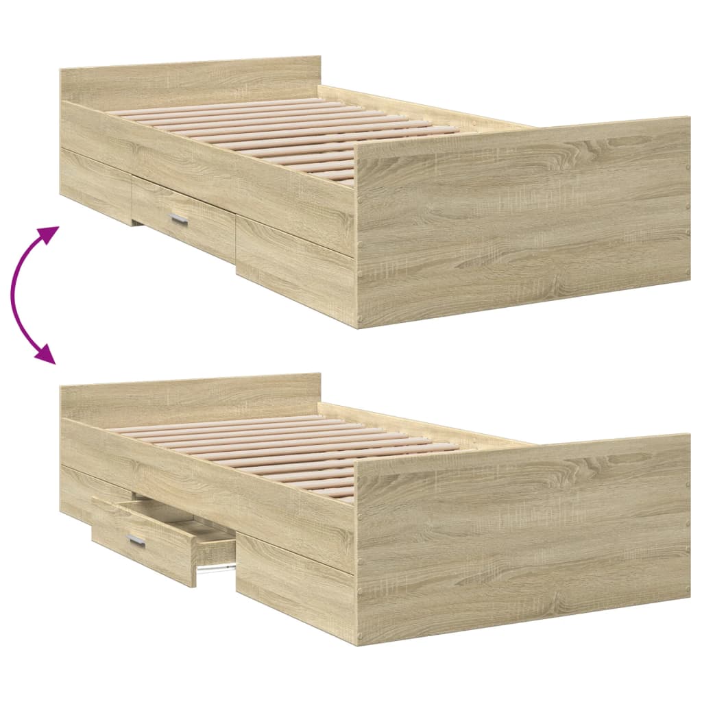 Cadre de lit avec tiroirs sans matelas chêne sonoma 75x190 cm - XIOS