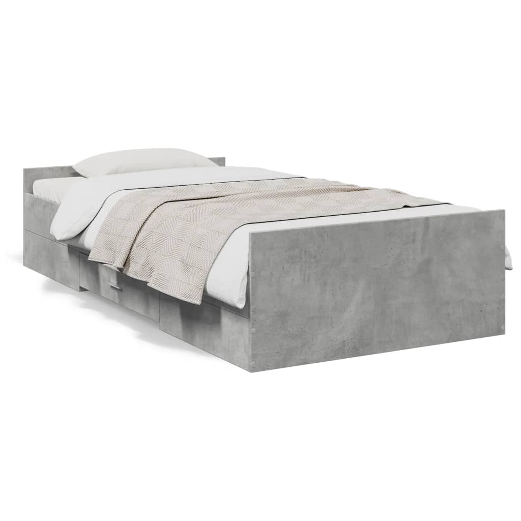 Cadre de lit avec tiroirs sans matelas gris béton 75x190 cm - XIOS