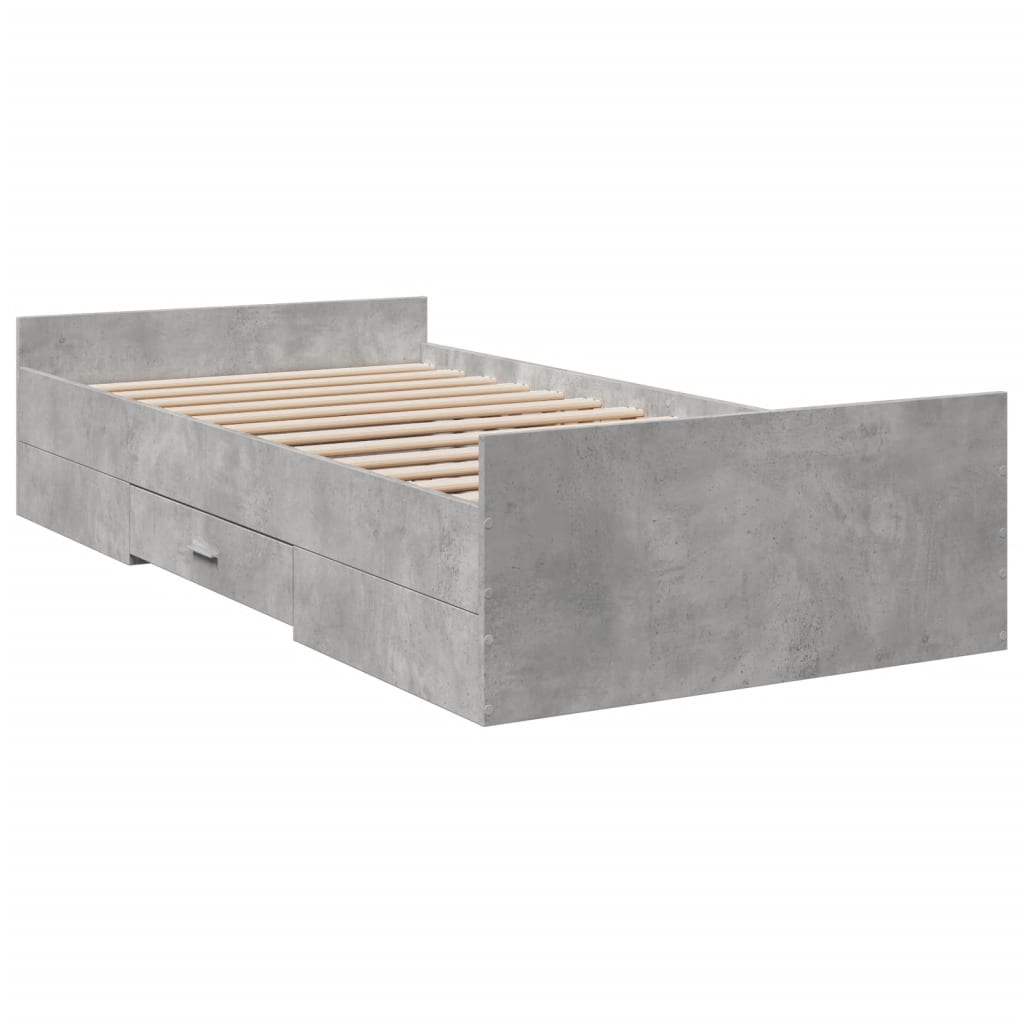 Cadre de lit avec tiroirs sans matelas gris béton 75x190 cm - XIOS