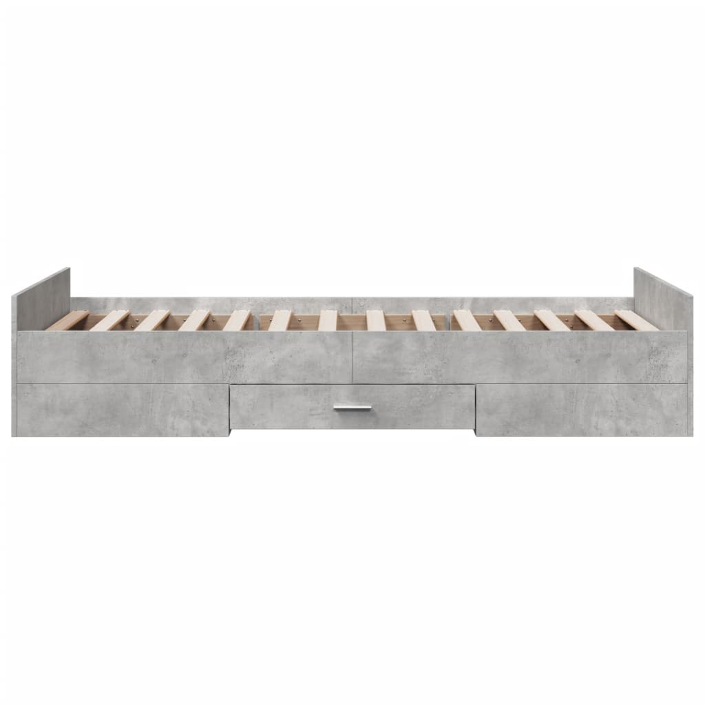 Cadre de lit avec tiroirs sans matelas gris béton 75x190 cm - XIOS