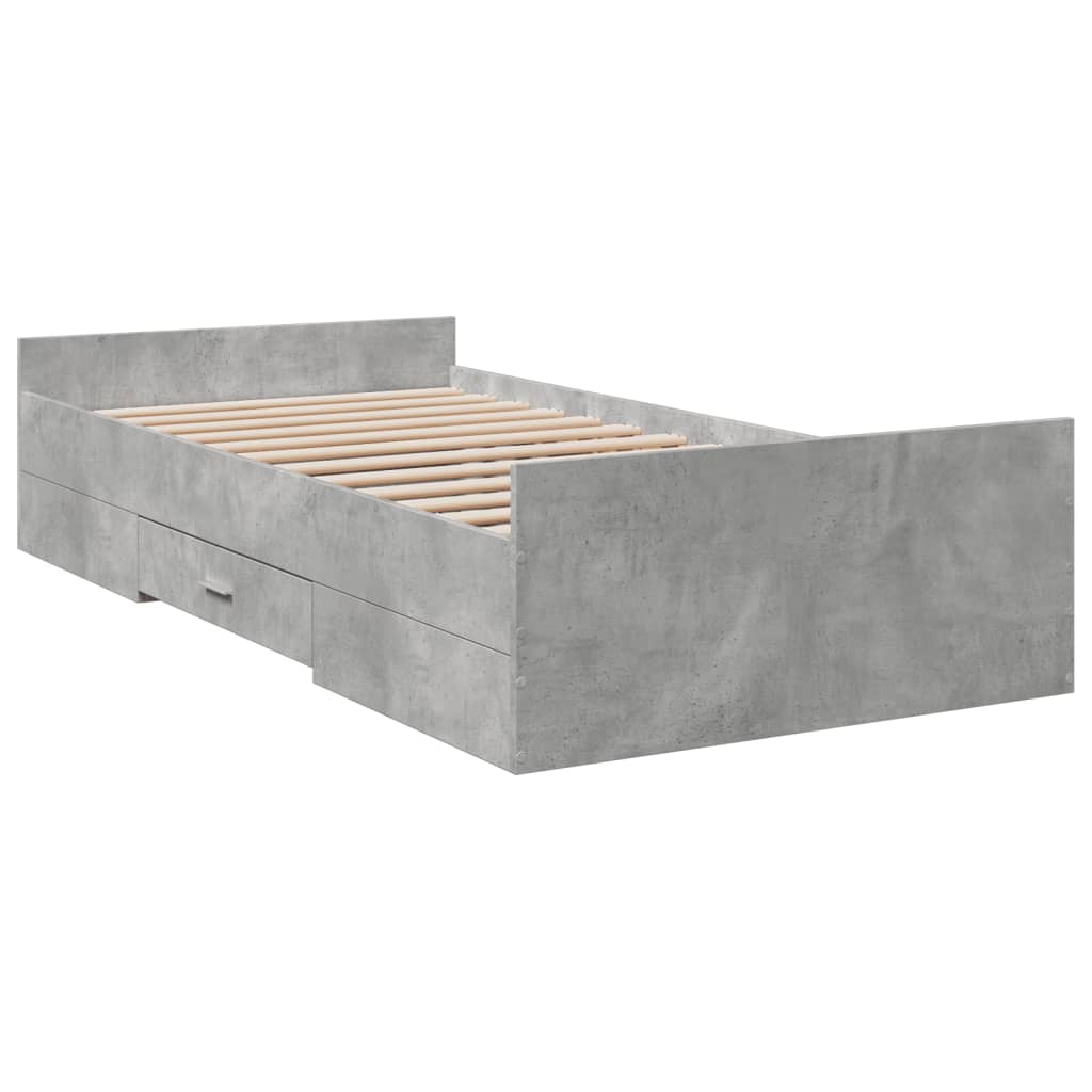 Cadre de lit avec tiroirs sans matelas gris béton 75x190 cm - XIOS